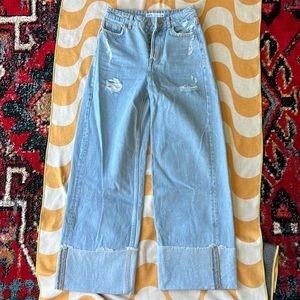 Wide Leg Cuffed Jeans